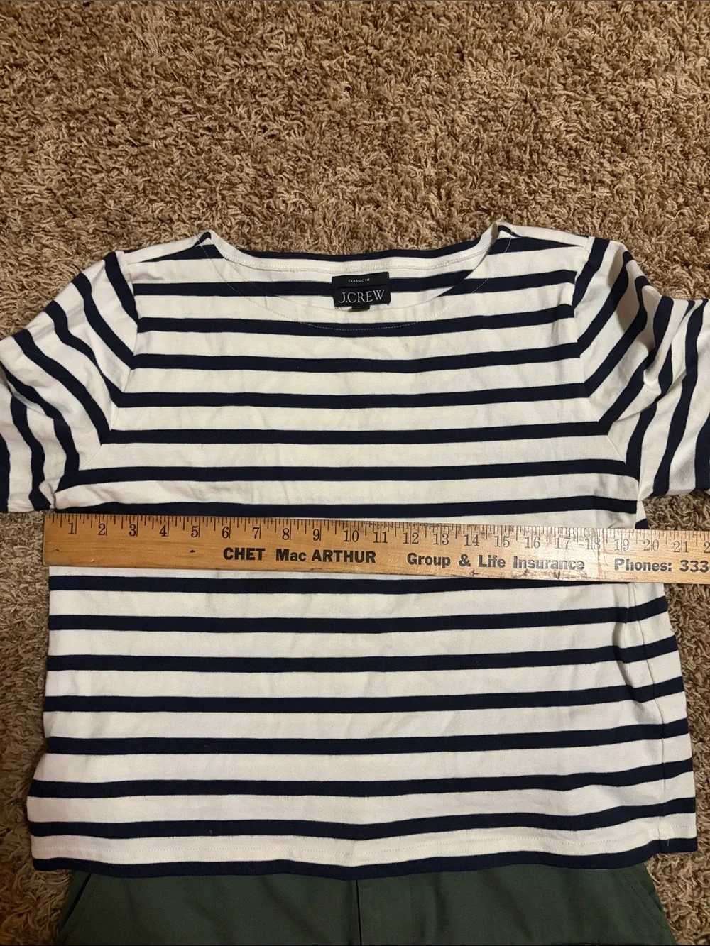 J Crew Striped Navy and White Bell-Sleeve Top Size L